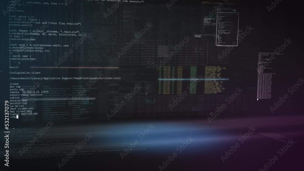 Lines of computer code background animation illuminated stage Hi tech ...