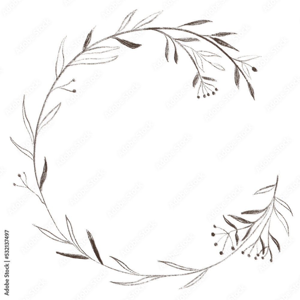 Plant frame. Minimalistic hand drawn frame. Christmas wreath Plant frame. Minimalistic hand drawn frame. Christmas wreath