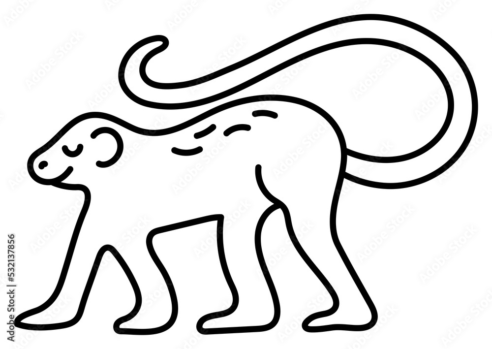 Monkey. Chinese horoscope 2028. Animal symbol. Black line doodle sketch