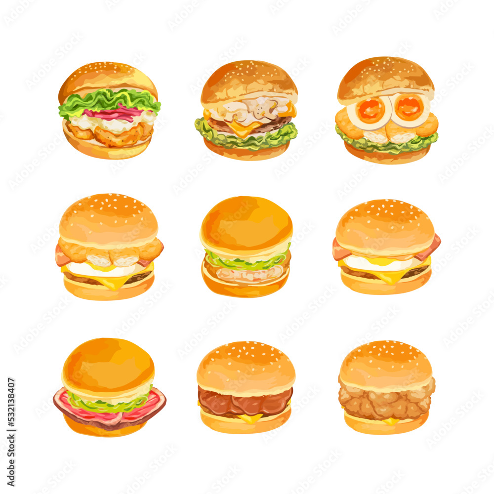 Set of hamburgers vector illustration Set of hamburgers vector illustration
