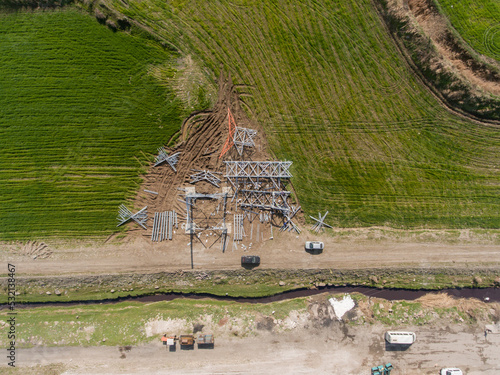 Fotografie Aerial view of a construction of an industrial electric post