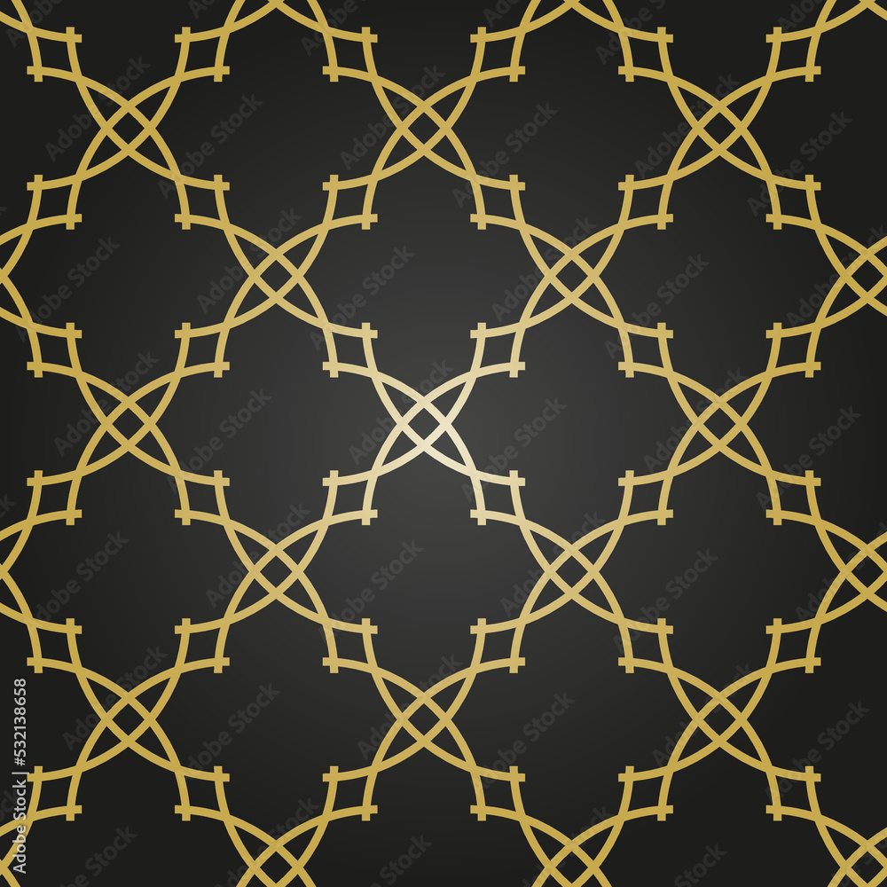 Naklejka premium Seamless black and golden vector ornament in arabian style. Geometric abstract background. Grill with pattern for wallpapers and backgrounds