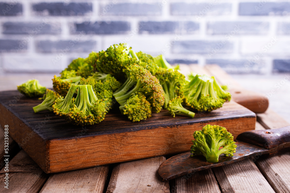 Broccoli. Fresh green broccoli on board.Top view. Free copy space. Broccoli. Fresh green broccoli on board.Top view. Free copy space.