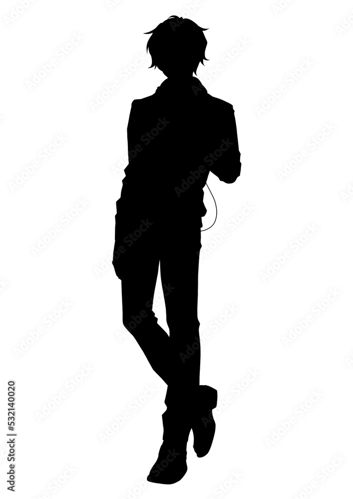 silhouette illustration of a boy in anime style	