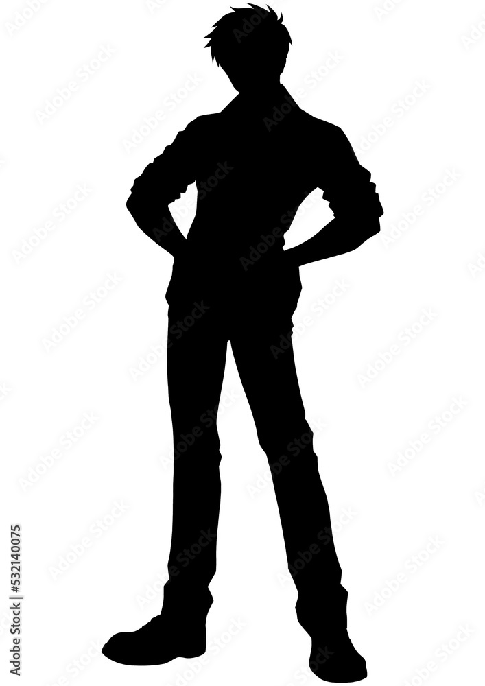 silhouette illustration of a boy in anime style	
