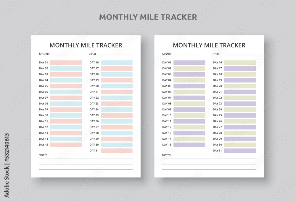 Monthly Mile Tracker, Vehicle Printable Mileage Log