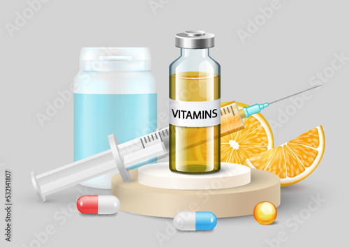 Intravenous vitamin and supplement pills vector poster