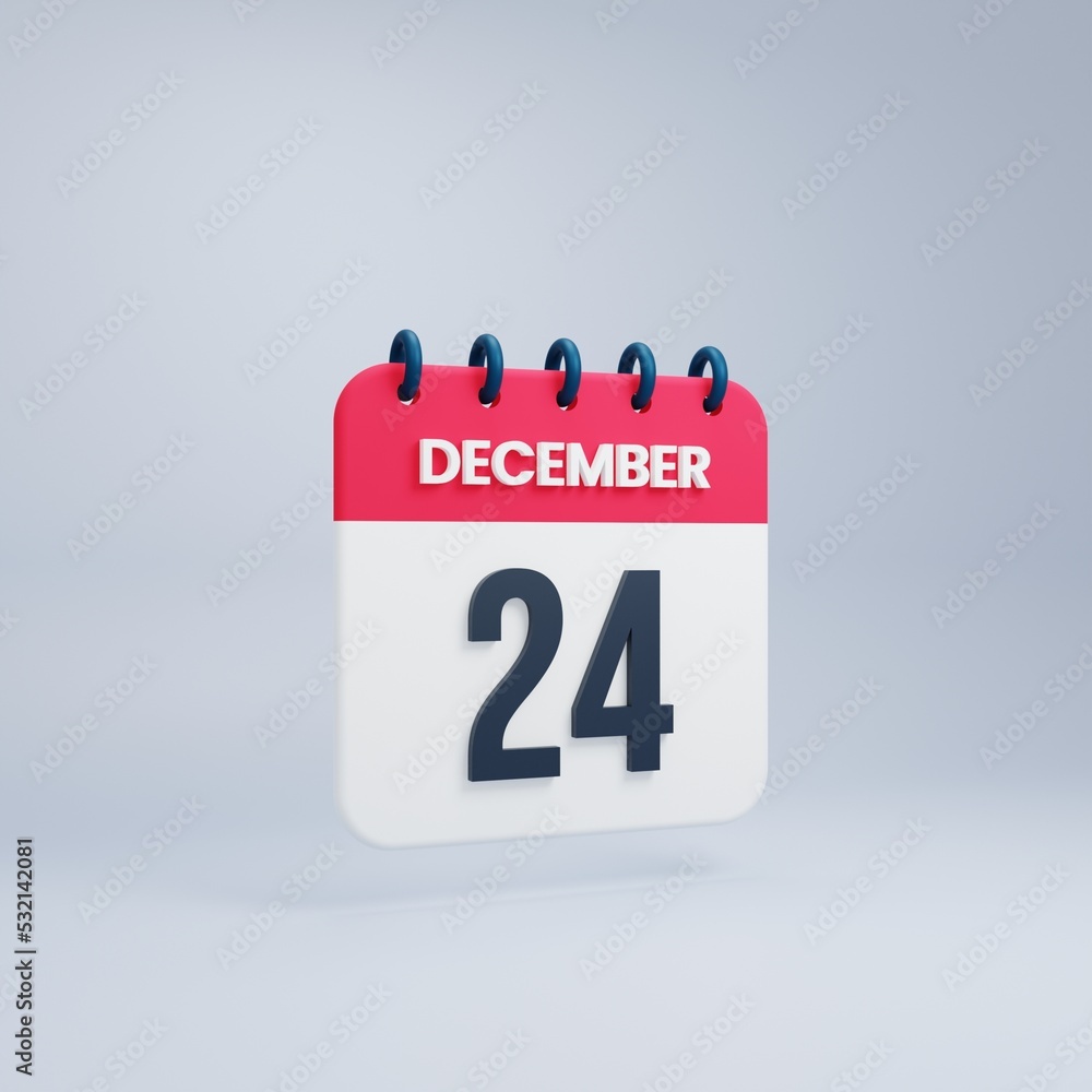 December Realistic Calendar Icon 3D Rendered Date December 24 December Realistic Calendar Icon 3D Rendered Date December 24
