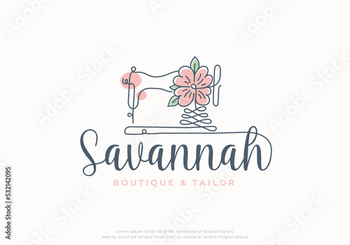 tailor sewing linear floral logo design