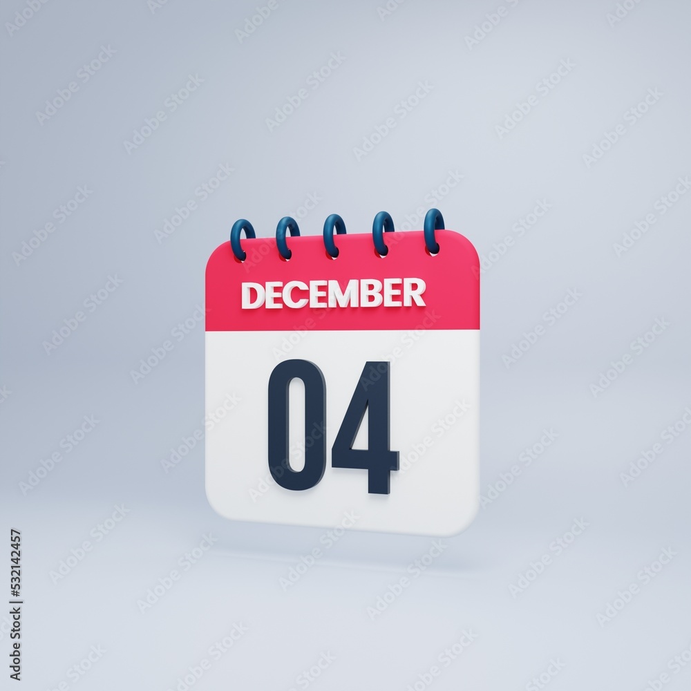 December Realistic Calendar Icon 3D Rendered Date December 04 December Realistic Calendar Icon 3D Rendered Date December 04