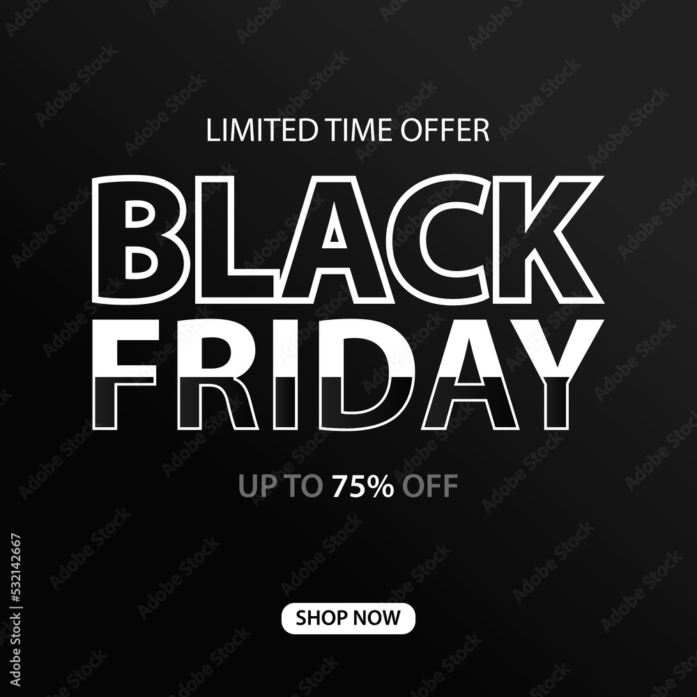 Black Friday Sale banner. Modern minimal design with black and white typography.