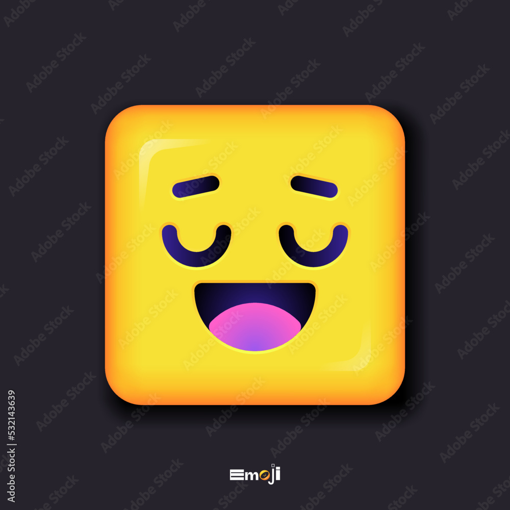 Square 3d Emoticon. Yellow Emoji faces emoticon smile, digital smiley expression emotion feelings, chat cartoon emotes. Vector illustration icon on yellow background Square 3d Emoticon. Yellow Emoji faces emoticon smile, digital smiley expression emotion feelings, chat cartoon emotes. Vector illustration icon on yellow background