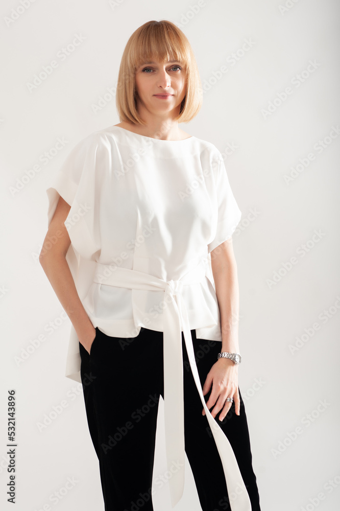 Smiling businesswoman formal clothes on white background Smiling businesswoman formal clothes on white background