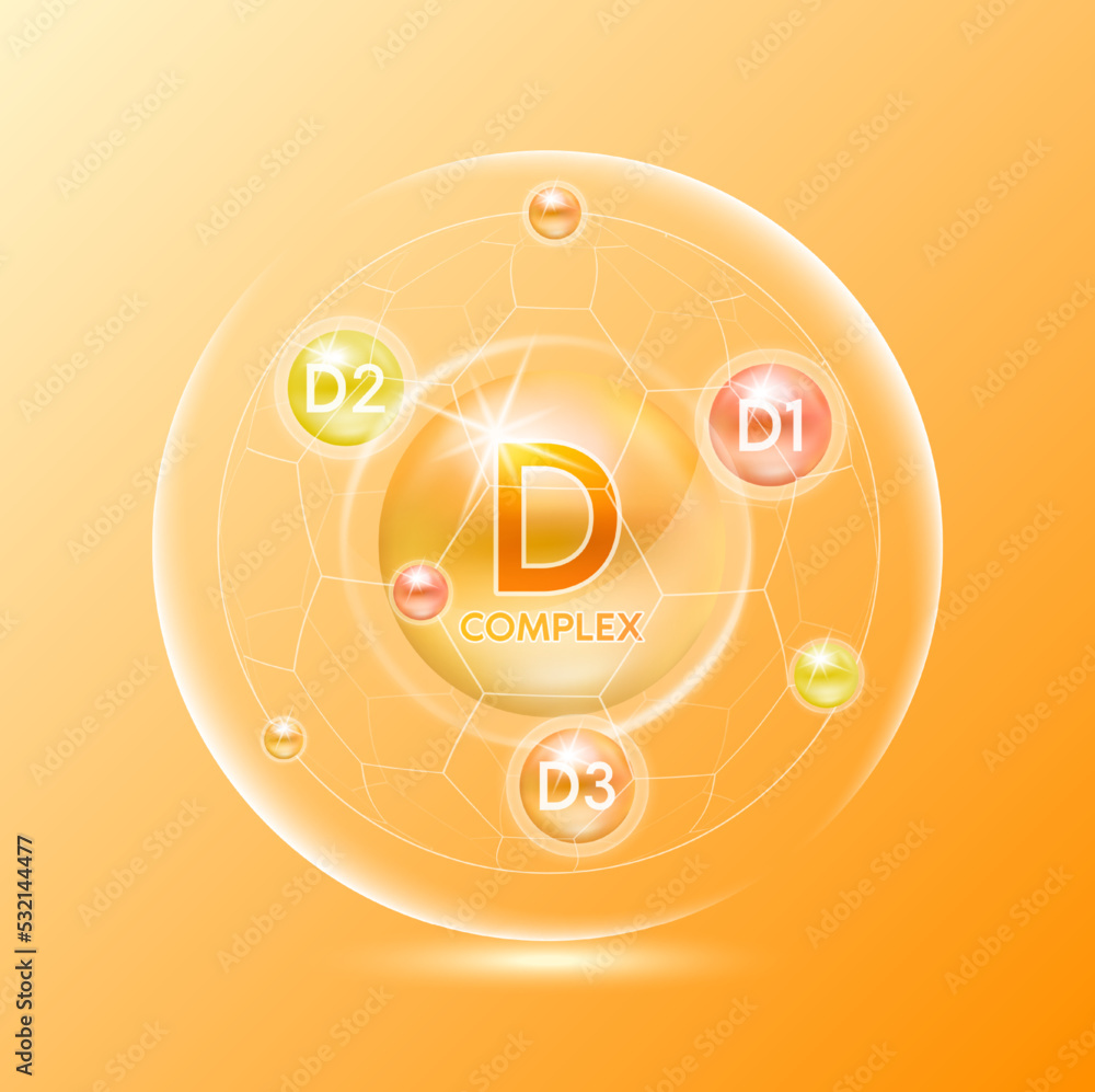 Vitamin D complex minerals. Multivitamins capsules isolated on orange background vector. Dietary supplement for pharmacy advertisement, vitamins package design. Science medic concept. Vitamin D complex minerals. Multivitamins capsules isolated on orange background vector. Dietary supplement for pharmacy advertisement, vitamins package design. Science medic concept.