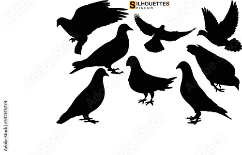 
Set of silhouettes of flying birds pigeon silhouettes on  transparent background