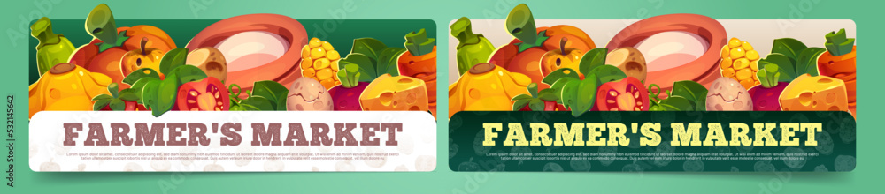 Farmers market banner template set. Cartoon vector illustration of ...