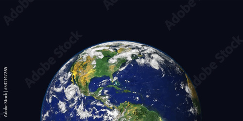 Earth Globe realistic design. View from space. Realistic Planet Earth and World Map. Vector illustration