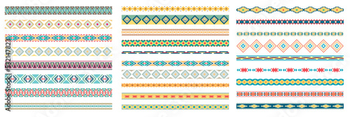 Border decoration elements with colorful patterns. Ethnic style collections. Vector illustrations.