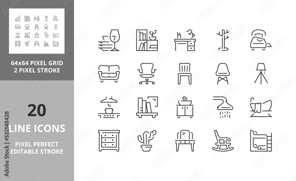 furniture 64px and 256px editable vector set 2/2