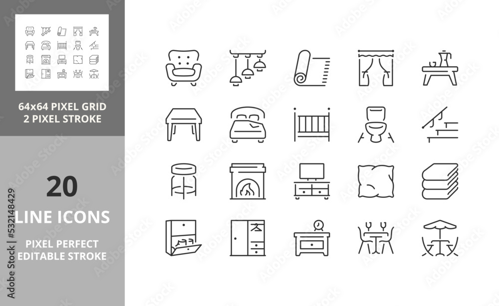 furniture 64px and 256px editable vector set 1/2