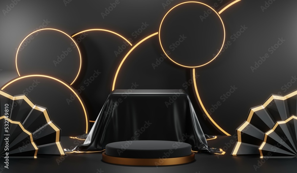 3D rendering of blank product background for cream cosmetics Modern black podium background 3D rendering of blank product background for cream cosmetics Modern black podium background