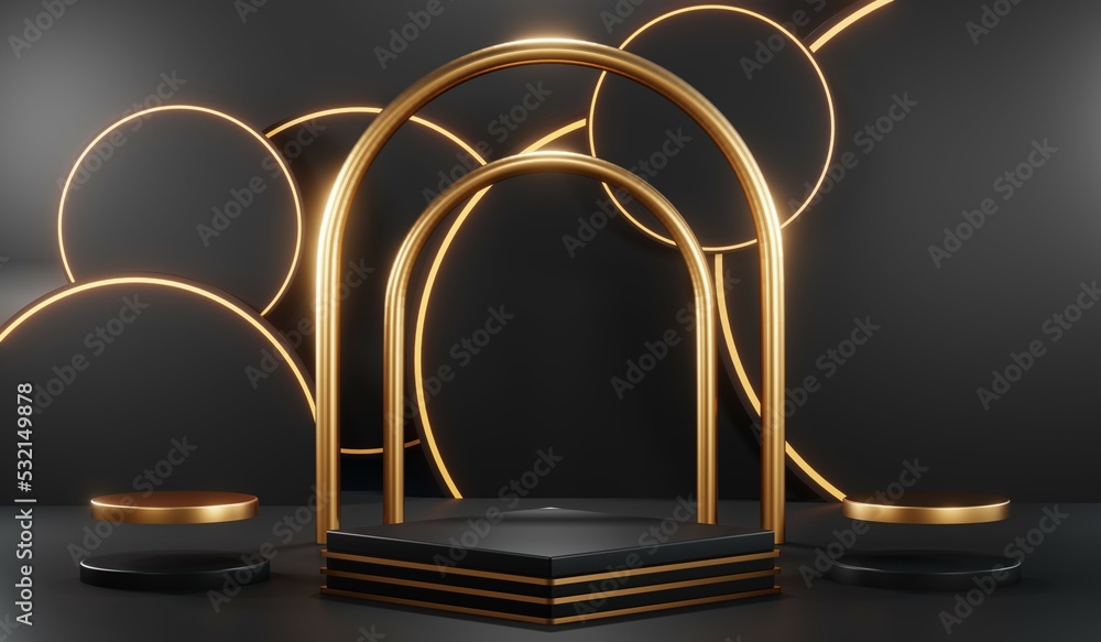 3D rendering of blank product background for cream cosmetics Modern black podium background