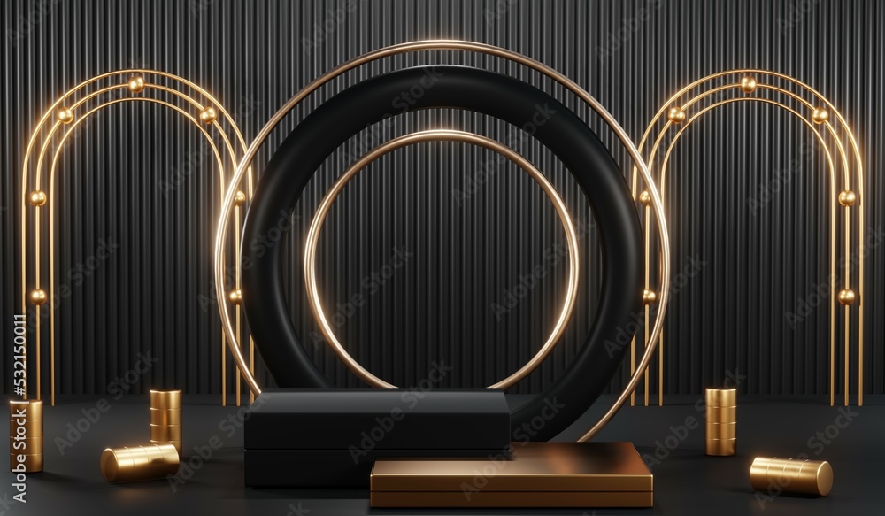 3D rendering of blank product background for cream cosmetics Modern black podium background 3D rendering of blank product background for cream cosmetics Modern black podium background