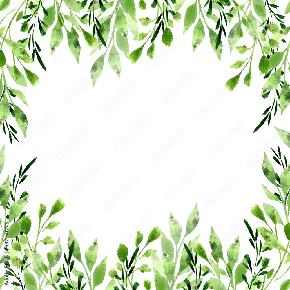 Botanical template of green branches. Watercolor Floral Design element for wedding invitations, greeting cards, menu