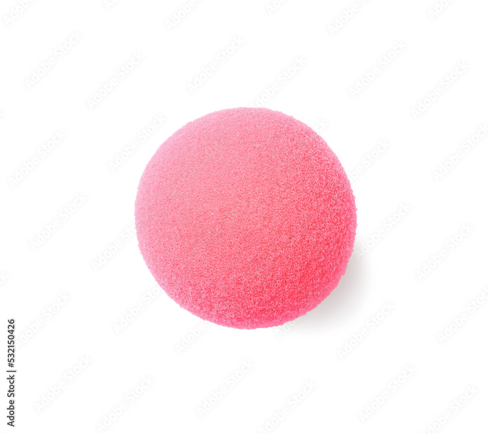 Pink foam clown nose isolated on white, top view Pink foam clown nose isolated on white, top view