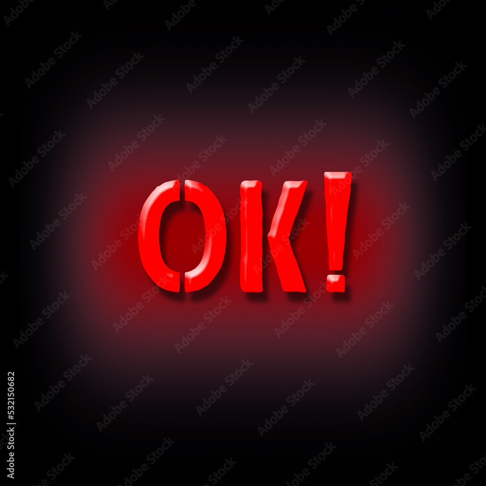 OK. Red neon words are isolated on black background. Design element. OK. Red neon words are isolated on black background. Design element.