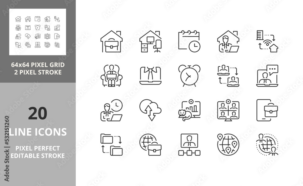 remote working 64px and 256px editable vector set remote working 64px and 256px editable vector set