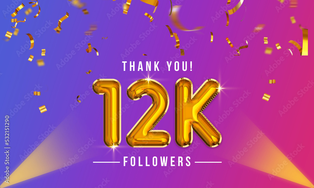 Thank you, 12k or twelve thousand followers celebration design, Social Network friends,  followers celebration background