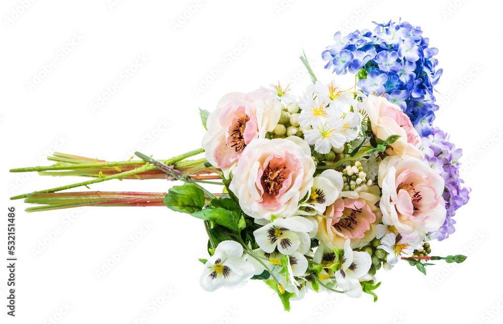 Bouquet of artificial flowers made of plastic