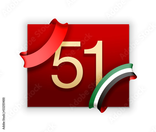 logo Spirit of the union UAE national day. Banner with UAE state flag. Illustration of 51 years National day of the United Arab Emirates. Card in Emirates honor of the 51th anniversary 2 December 2022