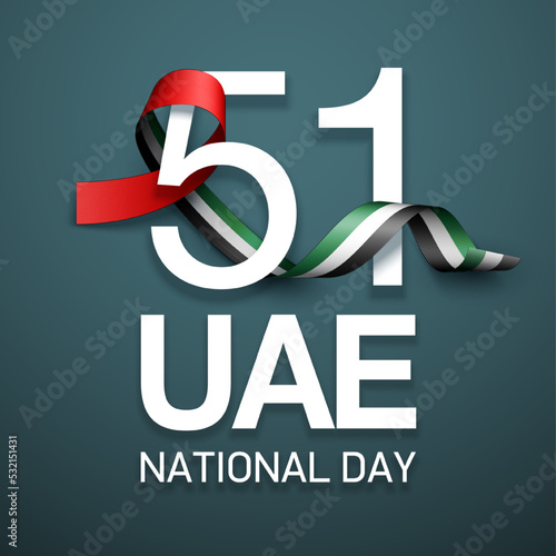 logo Spirit of the union UAE national day. Banner with UAE state flag. Illustration of 51 years National day of the United Arab Emirates. Card in Emirates honor of the 51th anniversary 2 December 2022