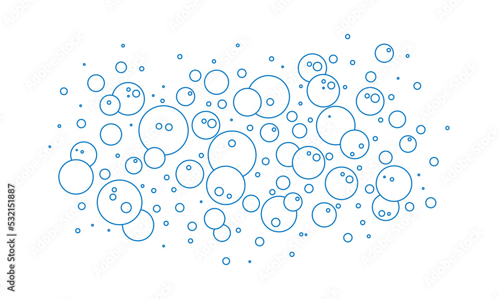 Foam bubble vector line icon, soap water outline pattern, sea or champagne background. Bath, soda or oxygen illustration