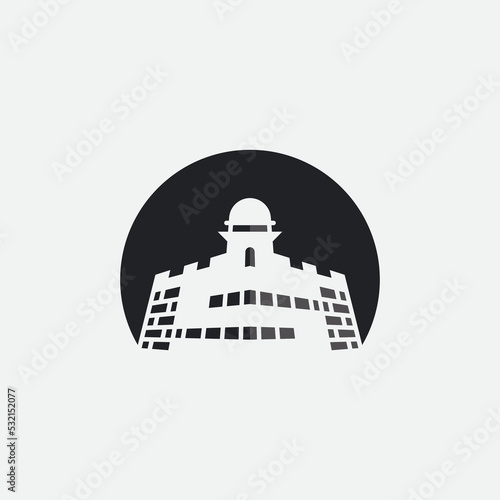 The letter S logo as negative space with an old fort, suitable for construction companies, museums, transportation, travel, historical sites, coastal industries and more.