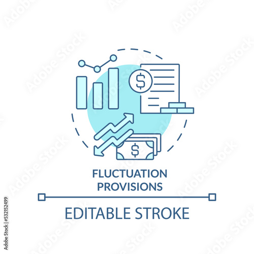Fluctuation provisions turquoise concept icon. Inflation in construction abstract idea thin line illustration. Isolated outline drawing. Editable stroke. Arial, Myriad Pro-Bold fonts used