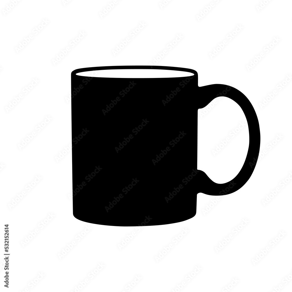 Cup icon. Silhouette of mug. Black cup icon in flat design. Vector illustration. Cup icon. Silhouette of mug. Black cup icon in flat design. Vector illustration.