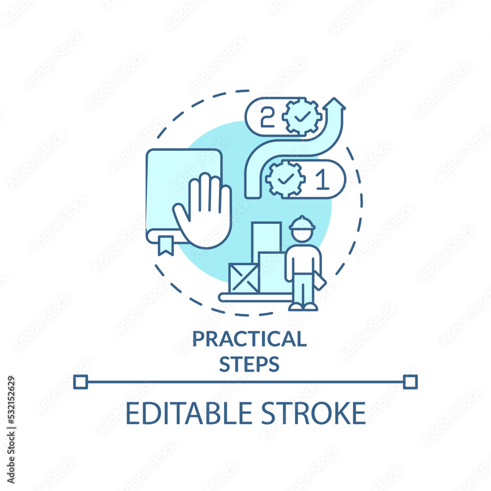 Practical steps turquoise concept icon. Dealing with inflation in construction abstract idea thin line illustration. Isolated outline drawing. Editable stroke. Arial, Myriad Pro-Bold fonts used Practical steps turquoise concept icon. Dealing with inflation in construction abstract idea thin line illustration. Isolated outline drawing. Editable stroke. Arial, Myriad Pro-Bold fonts used