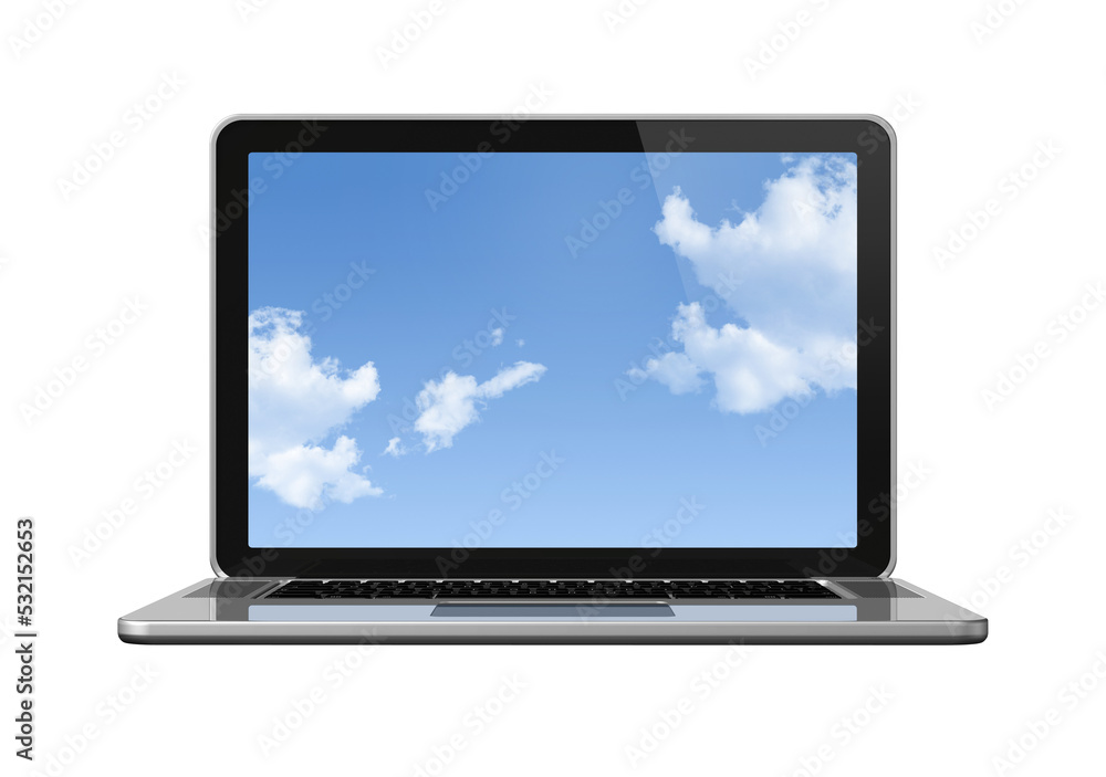 Laptop computer with sky screen isolated on white Laptop computer with sky screen isolated on white
