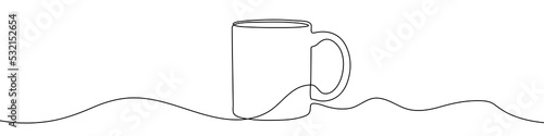 Continuous line drawing of cup. The mug one line icon. One line drawing background. Vector illustration. Cup black icon