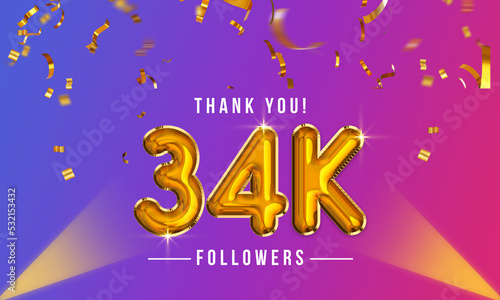 Thank you, 34k or thirty-four thousand followers celebration design, Social Network friends, followers celebration background