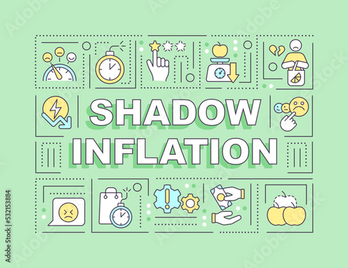 Shadow inflation word concepts green banner. Unsatisfied customer. Infographics with editable icons on color background. Isolated typography. Vector illustration with text. Arial-Black font used