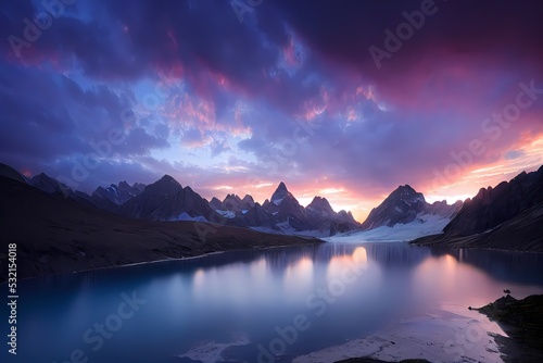 beautiful landscape of glacial mountains lakes, forests and flowers with rocks © Demencial Studies
