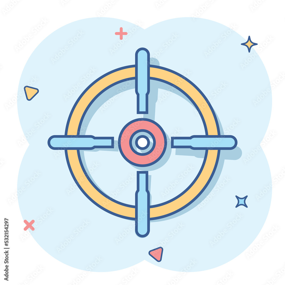 Shooting target vector icon in comic style. Aim sniper symbol cartoon illustration on white background. Target aim business concept splash effect. Shooting target vector icon in comic style. Aim sniper symbol cartoon illustration on white background. Target aim business concept splash effect.