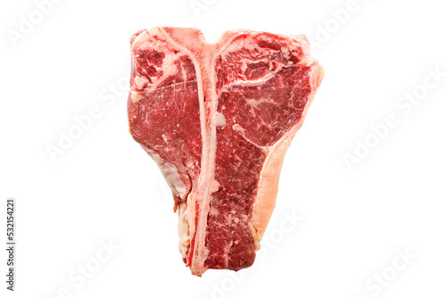 Raw T-bone steak on the white background. Isolated photo