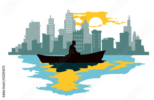 sunset and fisherman setting sun