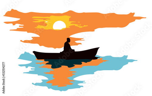 sunset and fisherman setting sun