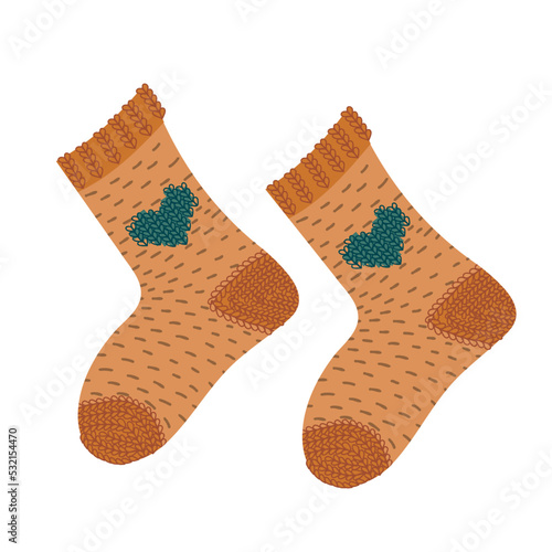 Pair of woolen knitted socks. Cute isolated socks. Vector illustration.